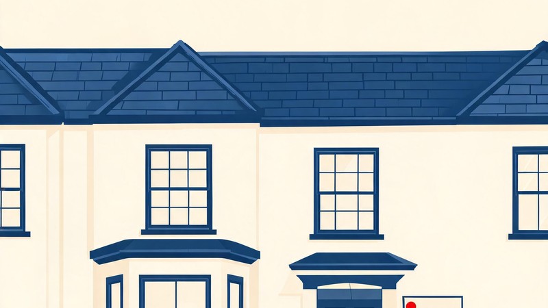 Illustration of a UK house with a rent notice envelope
